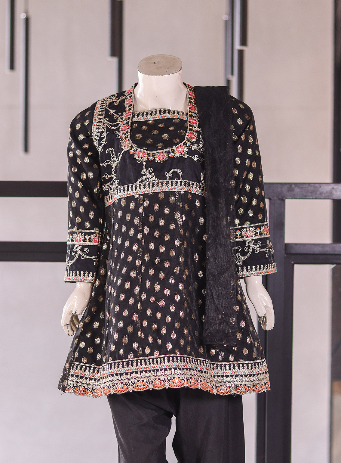 Raad Fancy Embroidered Chiffon Girls 3 Piece Stitched Suit RA26KG D-RK-04-BK Raad Fancy Embroidered Chiffon Girls 3 Piece Stitched Suit RA26KG D-RK-04-BK
