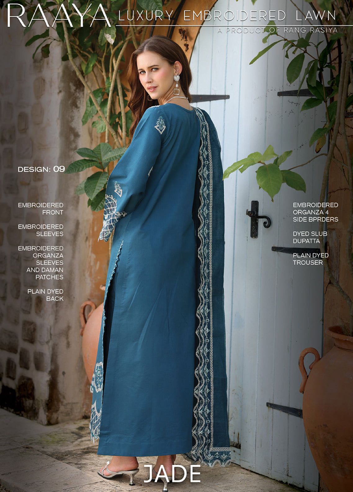 Raaya Luxury Embroidered Lawn 3 Piece Unstitched Suit RYA26LEL D-09 JADE Raaya Luxury Embroidered Lawn 3 Piece Unstitched Suit RYA26LEL D-09 JADE