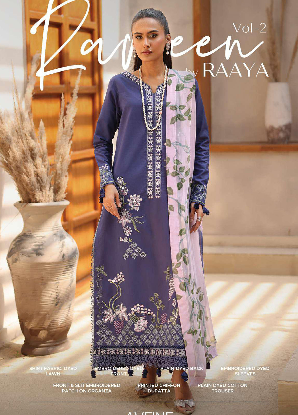Rameen By Raaya Embroidered Lawn 3 Piece Unstitched Suit RYA26RV2 D-AVEINE Rameen By Raaya Embroidered Lawn 3 Piece Unstitched Suit RYA26RV2 D-AVEINE
