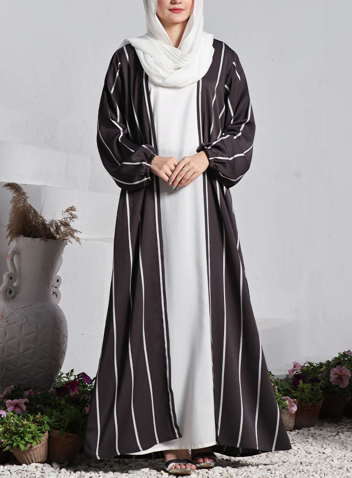 Rania By Hijab Ul Hareem Double Breast Abaya Smoky - HH24R 0122-P-712 Rania By Hijab Ul Hareem Double Breast Abaya Smoky - HH24R 0122-P-712