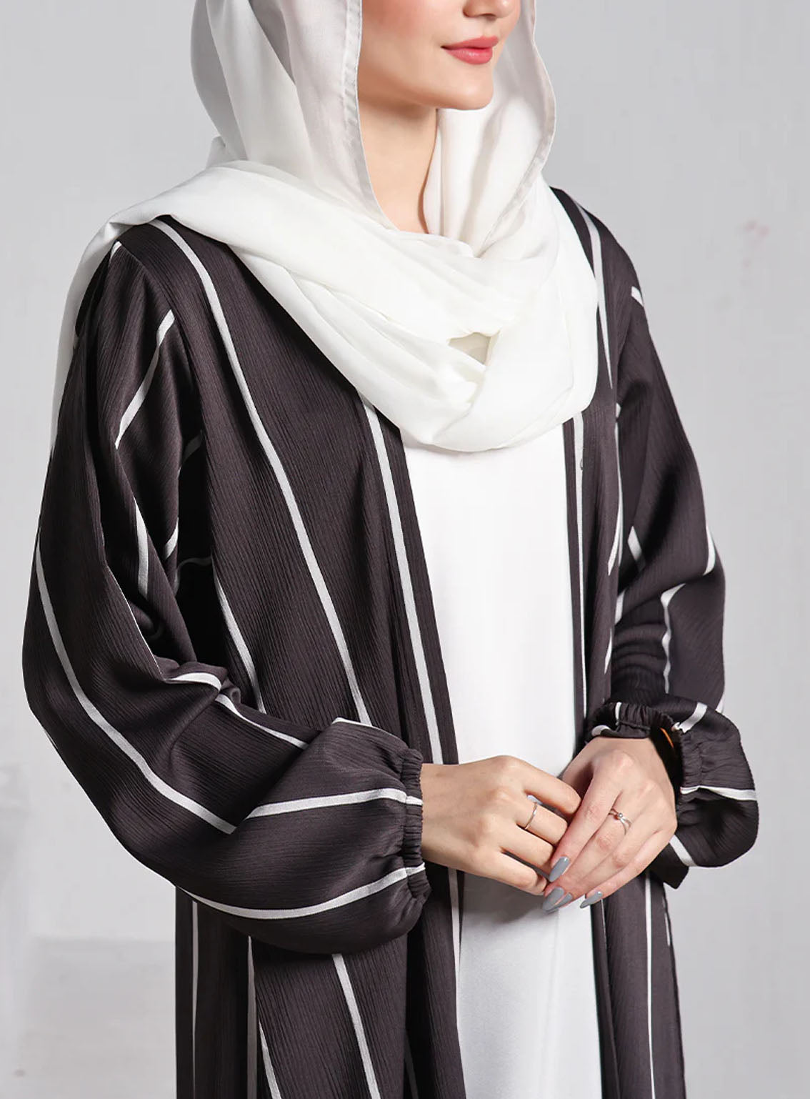 Rania By Hijab Ul Hareem Double Breast Abaya Smoky - HH24R 0122-P-712 Rania By Hijab Ul Hareem Double Breast Abaya Smoky - HH24R 0122-P-712