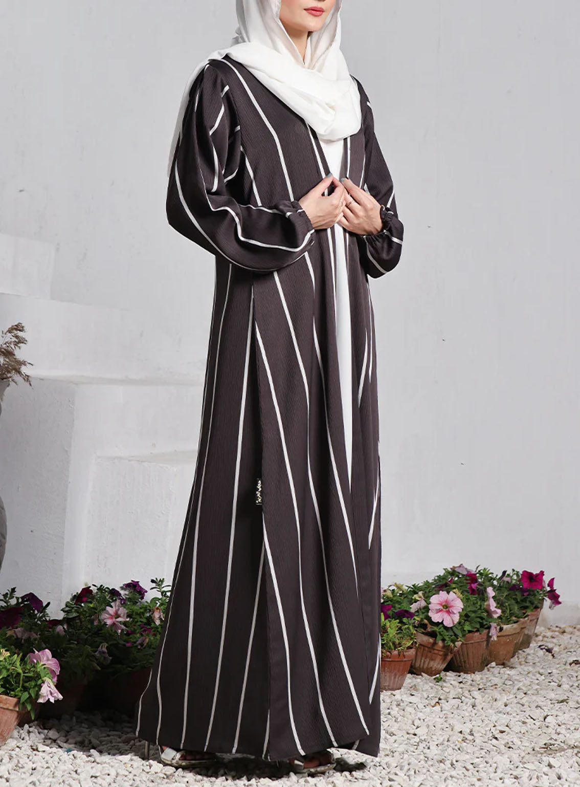 Rania By Hijab Ul Hareem Double Breast Abaya Smoky - HH24R 0122-P-712 Rania By Hijab Ul Hareem Double Breast Abaya Smoky - HH24R 0122-P-712
