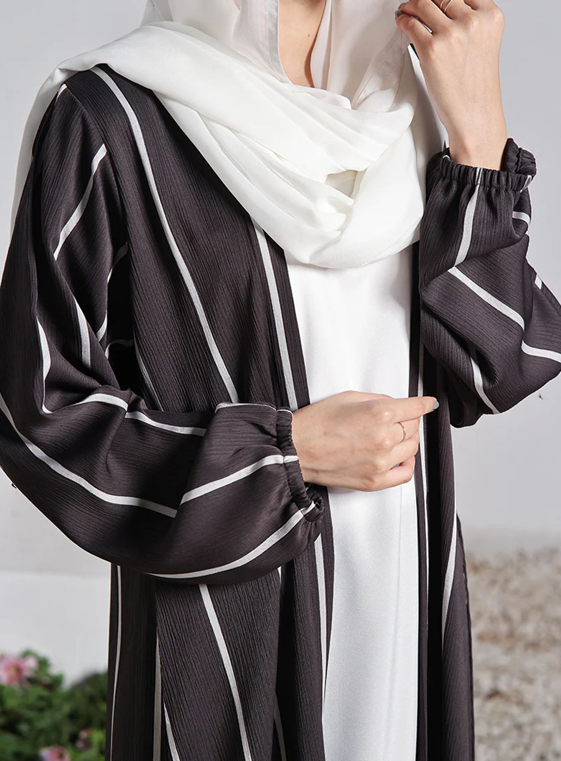 Rania By Hijab Ul Hareem Double Breast Abaya Smoky - HH24R 0122-P-712 Rania By Hijab Ul Hareem Double Breast Abaya Smoky - HH24R 0122-P-712