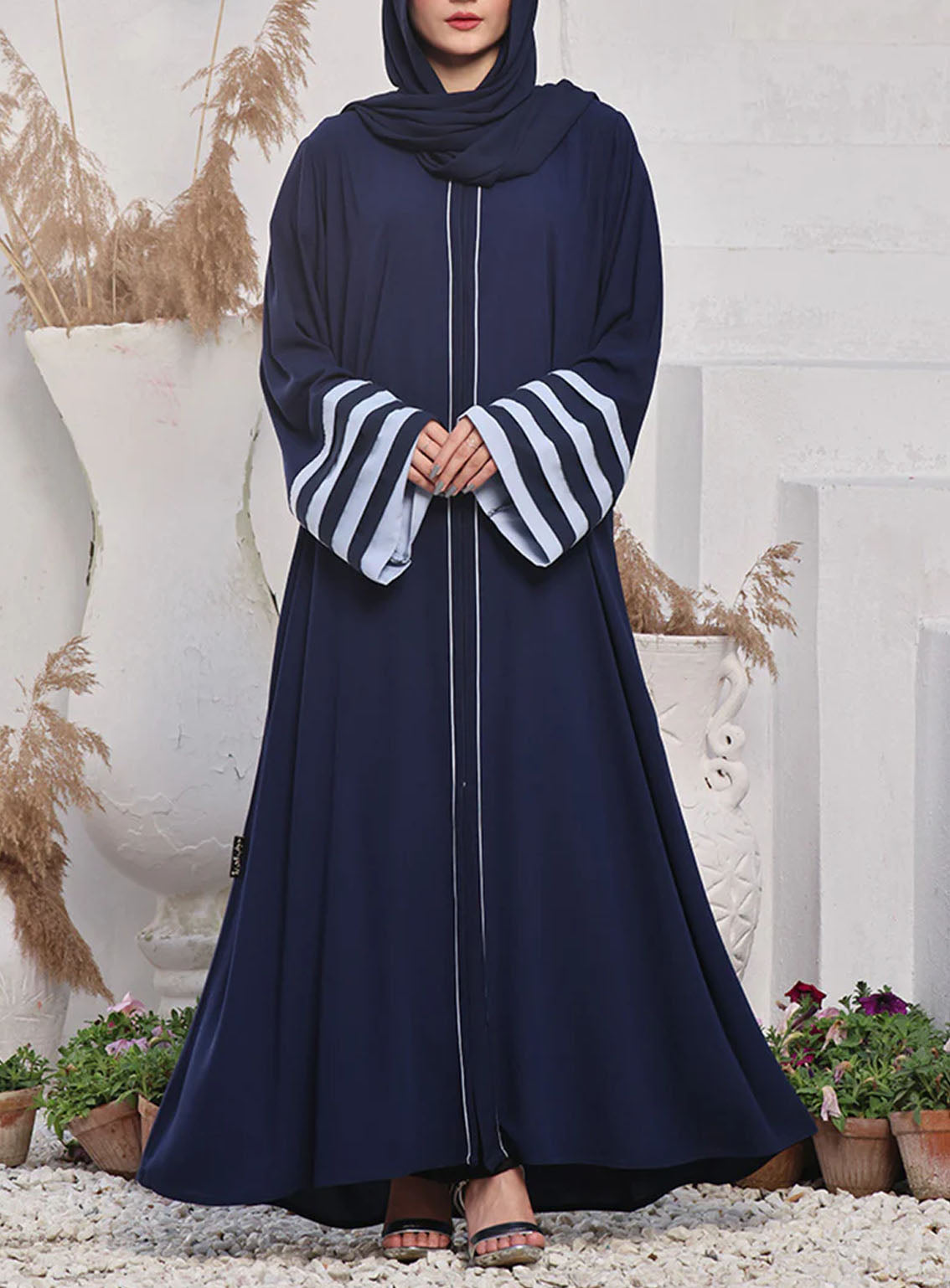 Rania By Hijab Ul Hareem Double Georgette Front Open Style Abaya Celeste - HH24R 0121-R-711 Rania By Hijab Ul Hareem Double Georgette Front Open Style Abaya Celeste - HH24R 0121-R-711