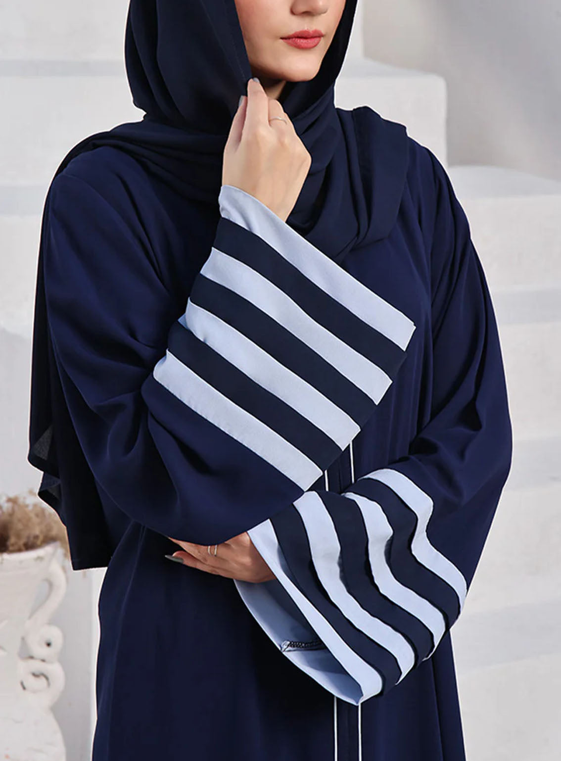 Rania By Hijab Ul Hareem Double Georgette Front Open Style Abaya Celeste - HH24R 0121-R-711 Rania By Hijab Ul Hareem Double Georgette Front Open Style Abaya Celeste - HH24R 0121-R-711