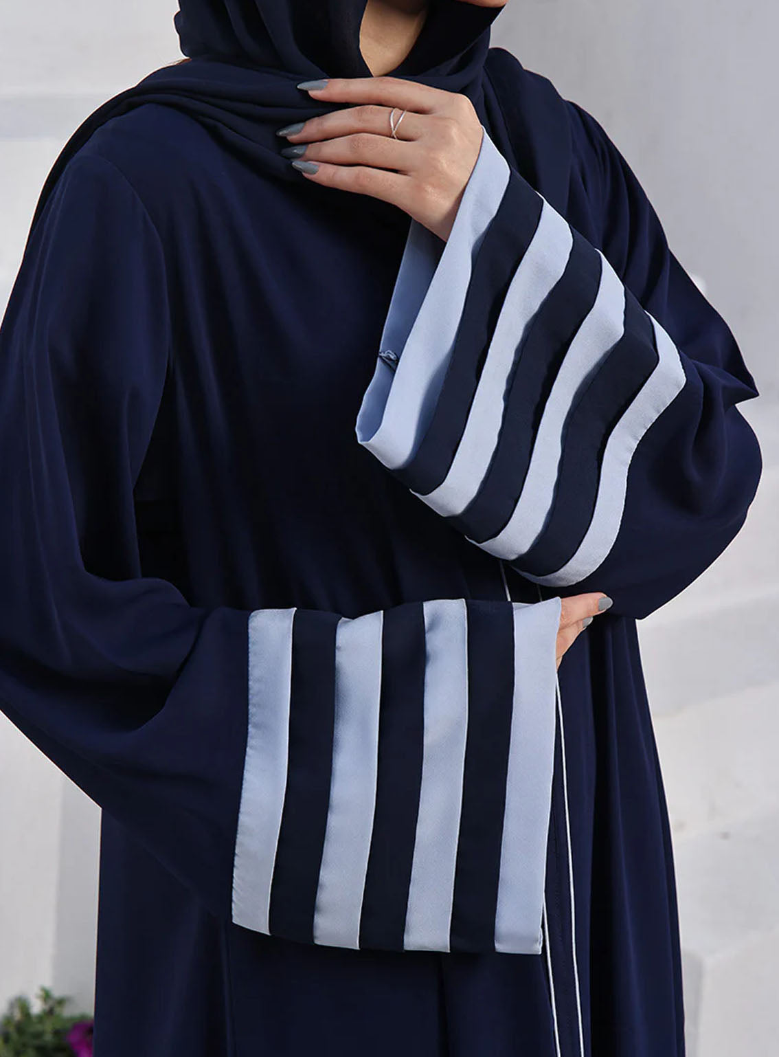 Rania By Hijab Ul Hareem Double Georgette Front Open Style Abaya Celeste - HH24R 0121-R-711 Rania By Hijab Ul Hareem Double Georgette Front Open Style Abaya Celeste - HH24R 0121-R-711