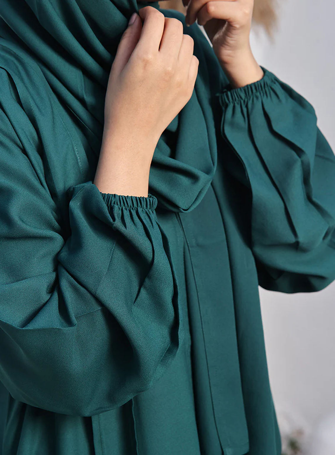 Rania By Hijab Ul Hareem Double Georgette Front Open Style Abaya Emerald - HH24R 0116-R-704 Rania By Hijab Ul Hareem Double Georgette Front Open Style Abaya Emerald - HH24R 0116-R-704