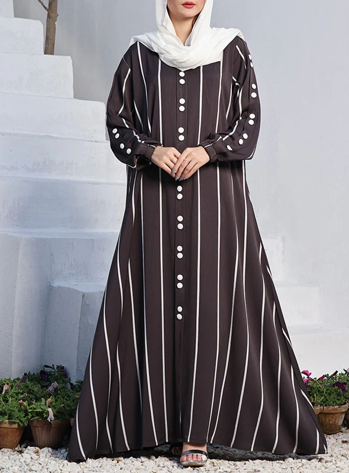 Rania By Hijab Ul Hareem Front Close Style Linning Abaya Graphite - HH24R 0120-P-720 Rania By Hijab Ul Hareem Front Close Style Linning Abaya Graphite - HH24R 0120-P-720
