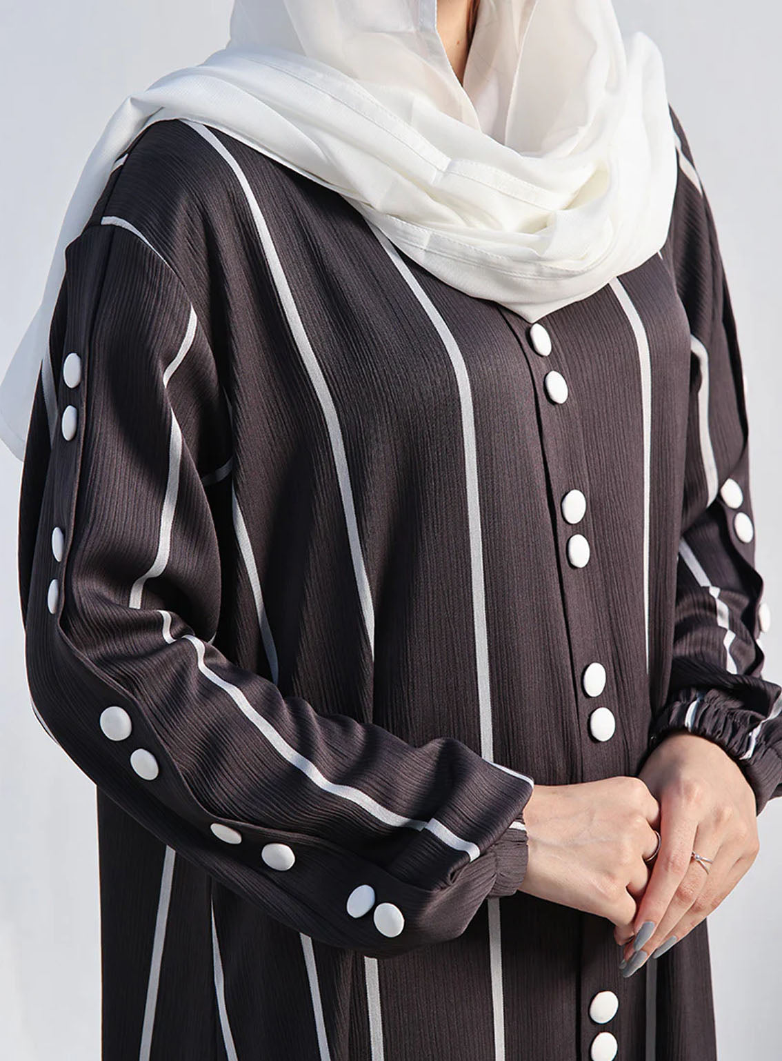 Rania By Hijab Ul Hareem Front Close Style Linning Abaya Graphite - HH24R 0120-P-720 Rania By Hijab Ul Hareem Front Close Style Linning Abaya Graphite - HH24R 0120-P-720