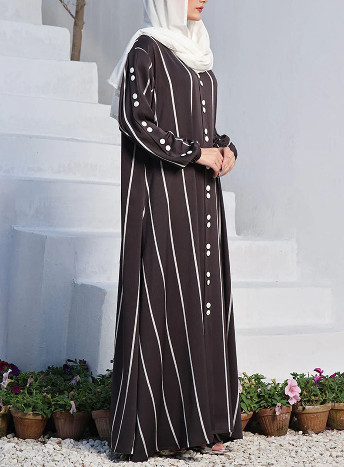 Rania By Hijab Ul Hareem Front Close Style Linning Abaya Graphite - HH24R 0120-P-720 Rania By Hijab Ul Hareem Front Close Style Linning Abaya Graphite - HH24R 0120-P-720
