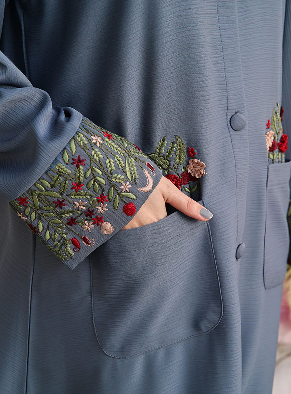 Rania By Hijab Ul Hareem Front Open Style Embroidered Abaya Misty - HH24R 0118-K-752 Rania By Hijab Ul Hareem Front Open Style Embroidered Abaya Misty - HH24R 0118-K-752