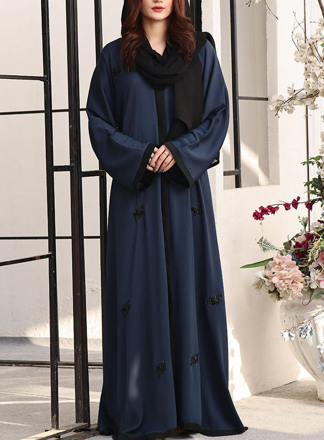 Rania By Hijab Ul Hareem Front Open Style Handwork Abaya Teal Cascade - HH24R 0116-J-776 Rania By Hijab Ul Hareem Front Open Style Handwork Abaya Teal Cascade - HH24R 0116-J-776