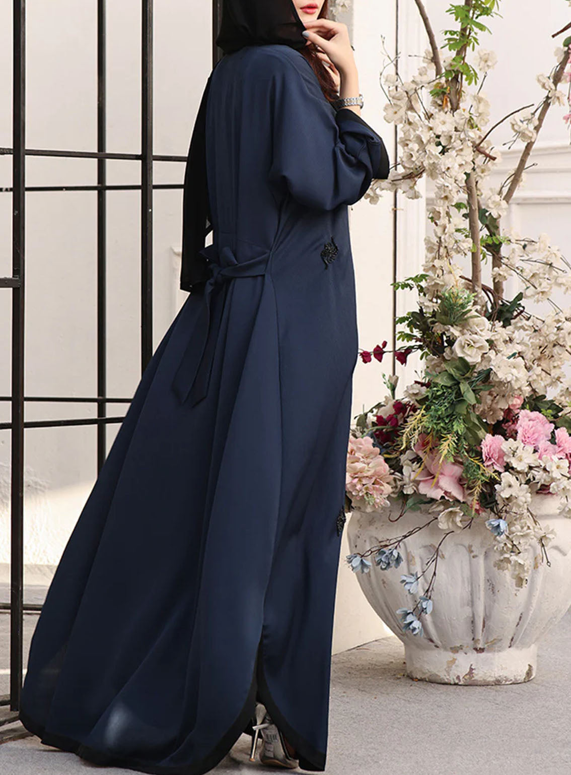 Rania By Hijab Ul Hareem Front Open Style Handwork Abaya Teal Cascade - HH24R 0116-J-776 Rania By Hijab Ul Hareem Front Open Style Handwork Abaya Teal Cascade - HH24R 0116-J-776