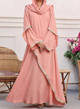 Rania By Hijab Ul Hareem Lace Work Front Close Style Abaya Soft Pink - HH24R 0120-R-718