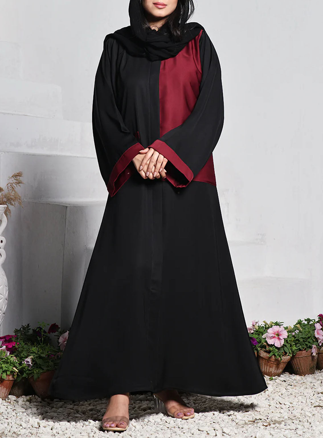Rania By Hijab Ul Hareem Nida Front Open Style Abaya Crimson - HH24R 0118-R-A701 Rania By Hijab Ul Hareem Nida Front Open Style Abaya Crimson - HH24R 0118-R-A701