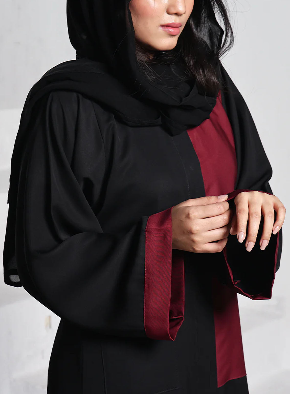 Rania By Hijab Ul Hareem Nida Front Open Style Abaya Crimson - HH24R 0118-R-A701 Rania By Hijab Ul Hareem Nida Front Open Style Abaya Crimson - HH24R 0118-R-A701