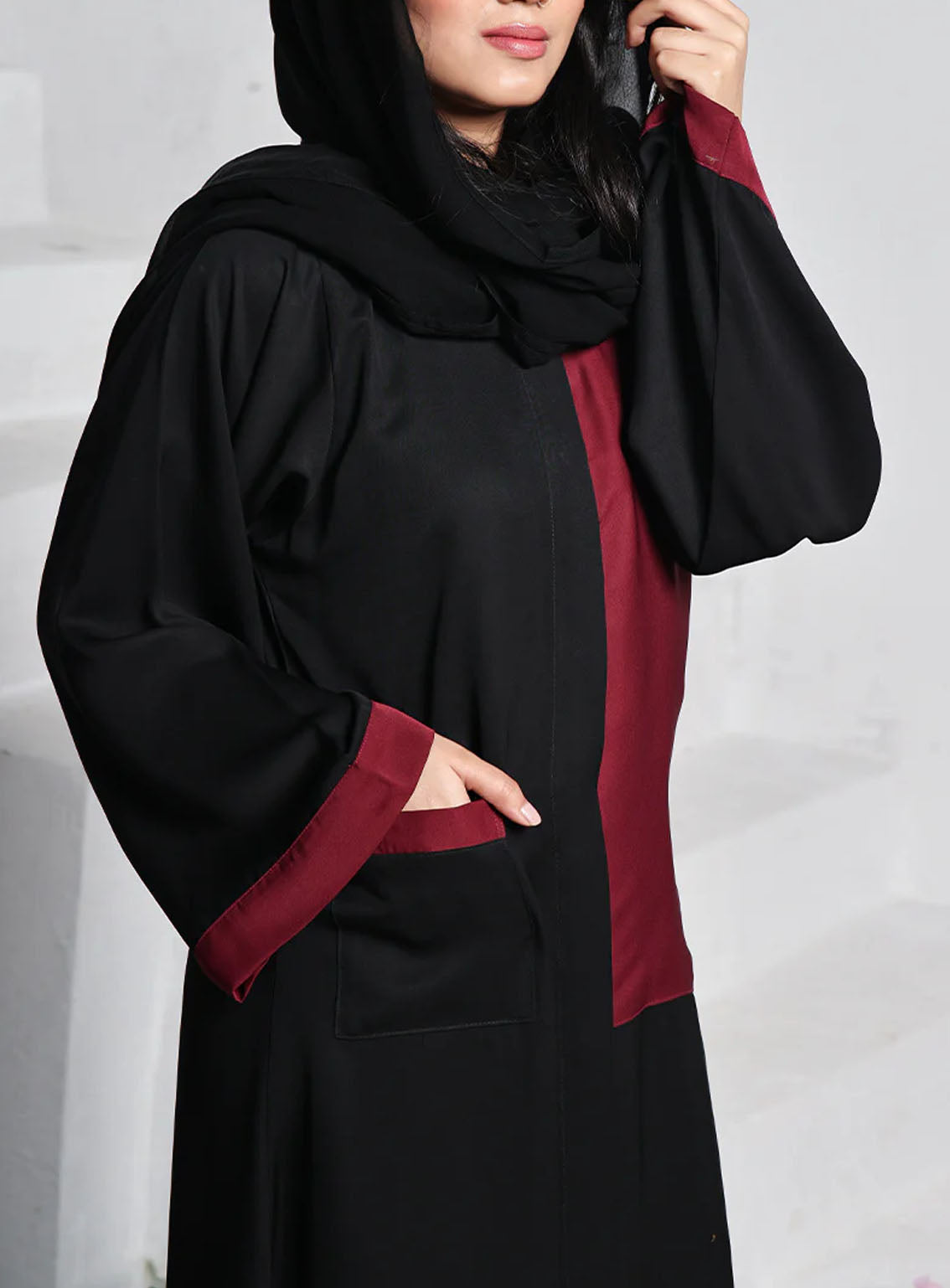 Rania By Hijab Ul Hareem Nida Front Open Style Abaya Crimson - HH24R 0118-R-A701 Rania By Hijab Ul Hareem Nida Front Open Style Abaya Crimson - HH24R 0118-R-A701