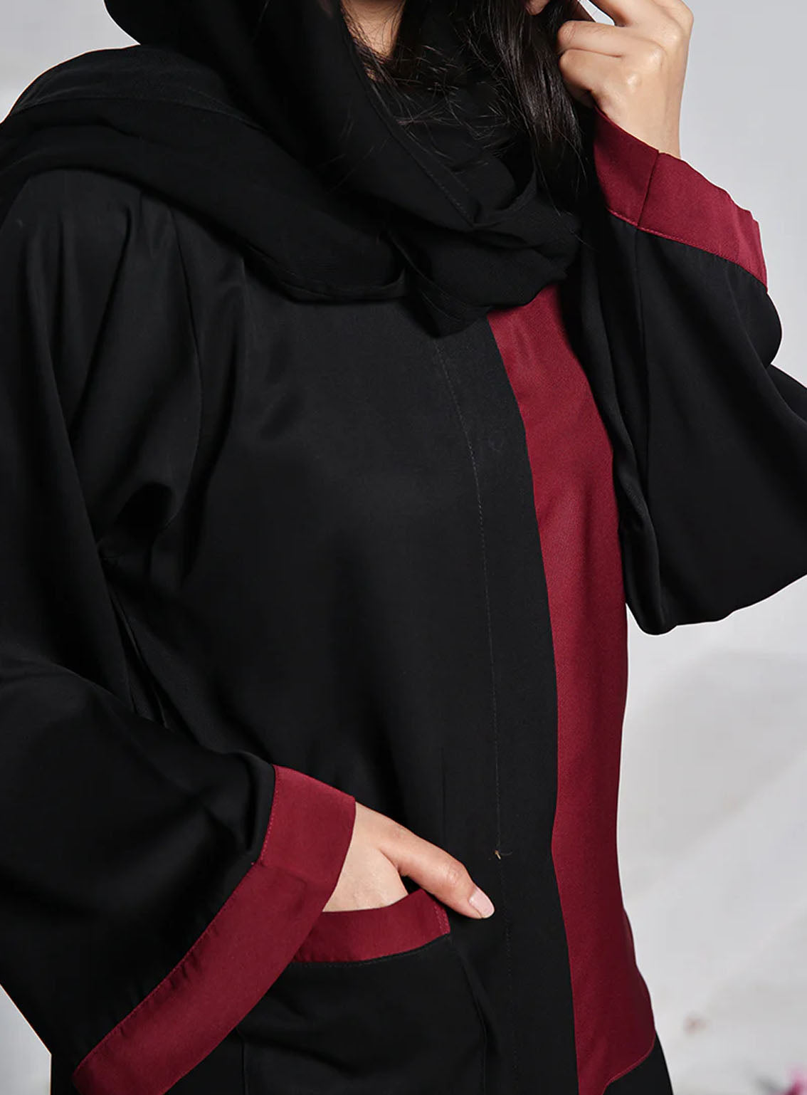 Rania By Hijab Ul Hareem Nida Front Open Style Abaya Crimson - HH24R 0118-R-A701 Rania By Hijab Ul Hareem Nida Front Open Style Abaya Crimson - HH24R 0118-R-A701