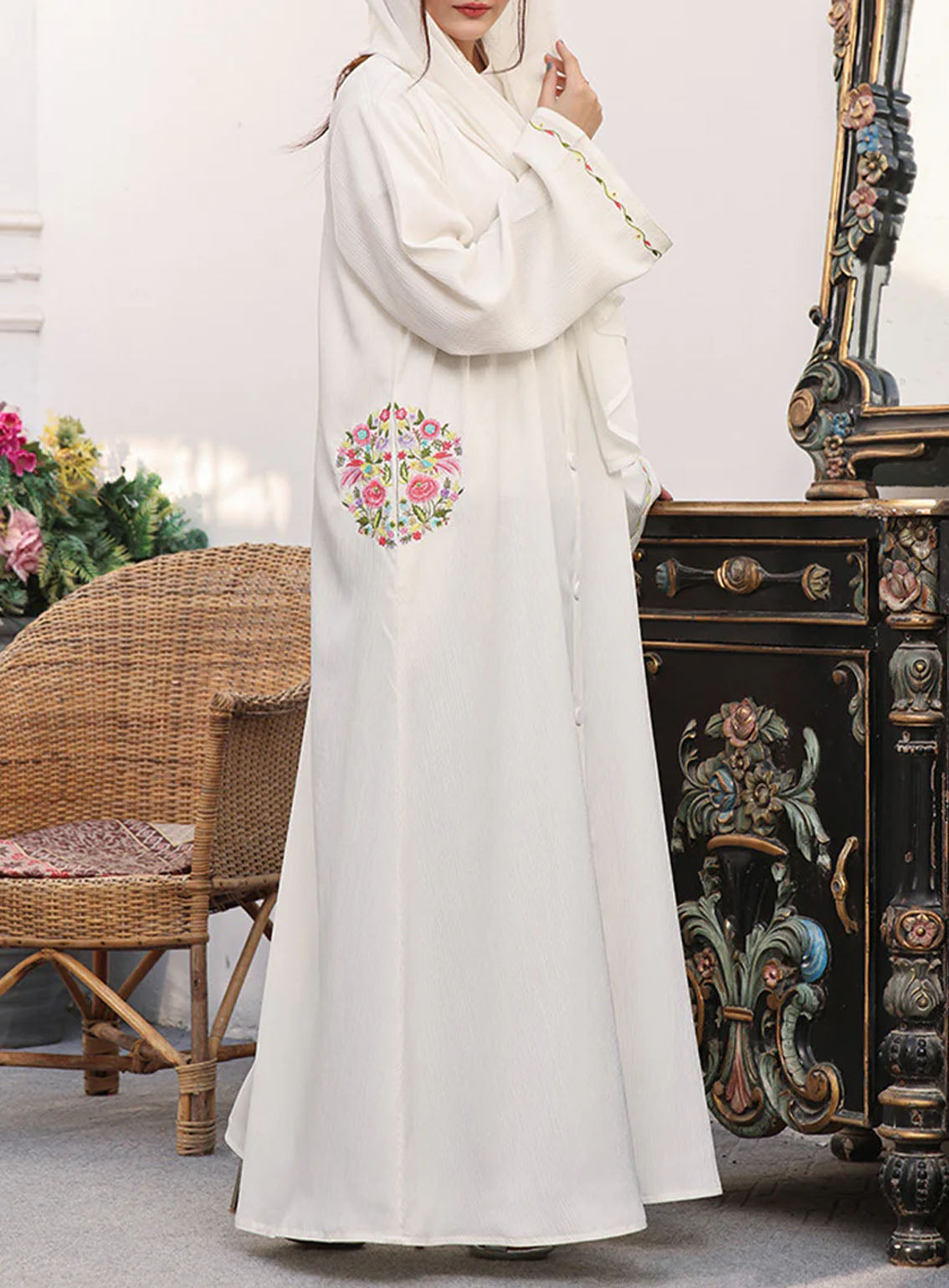 Rania By Hijab Ul Hareem Nida Hand Work Abaya Pearl - HH24R 0118-J-778 Rania By Hijab Ul Hareem Nida Hand Work Abaya Pearl - HH24R 0118-J-778