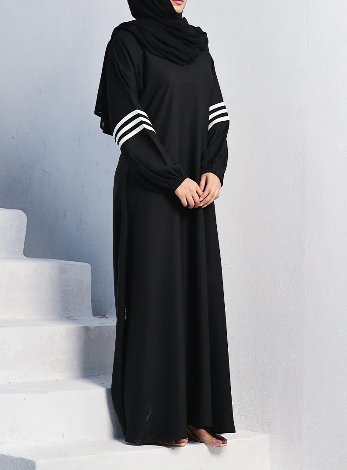 Rania By Hijab Ul Hareem Nida Strip Style Abaya Majestic Midnight - HH24R 0120-R-715 Rania By Hijab Ul Hareem Nida Strip Style Abaya Majestic Midnight - HH24R 0120-R-715