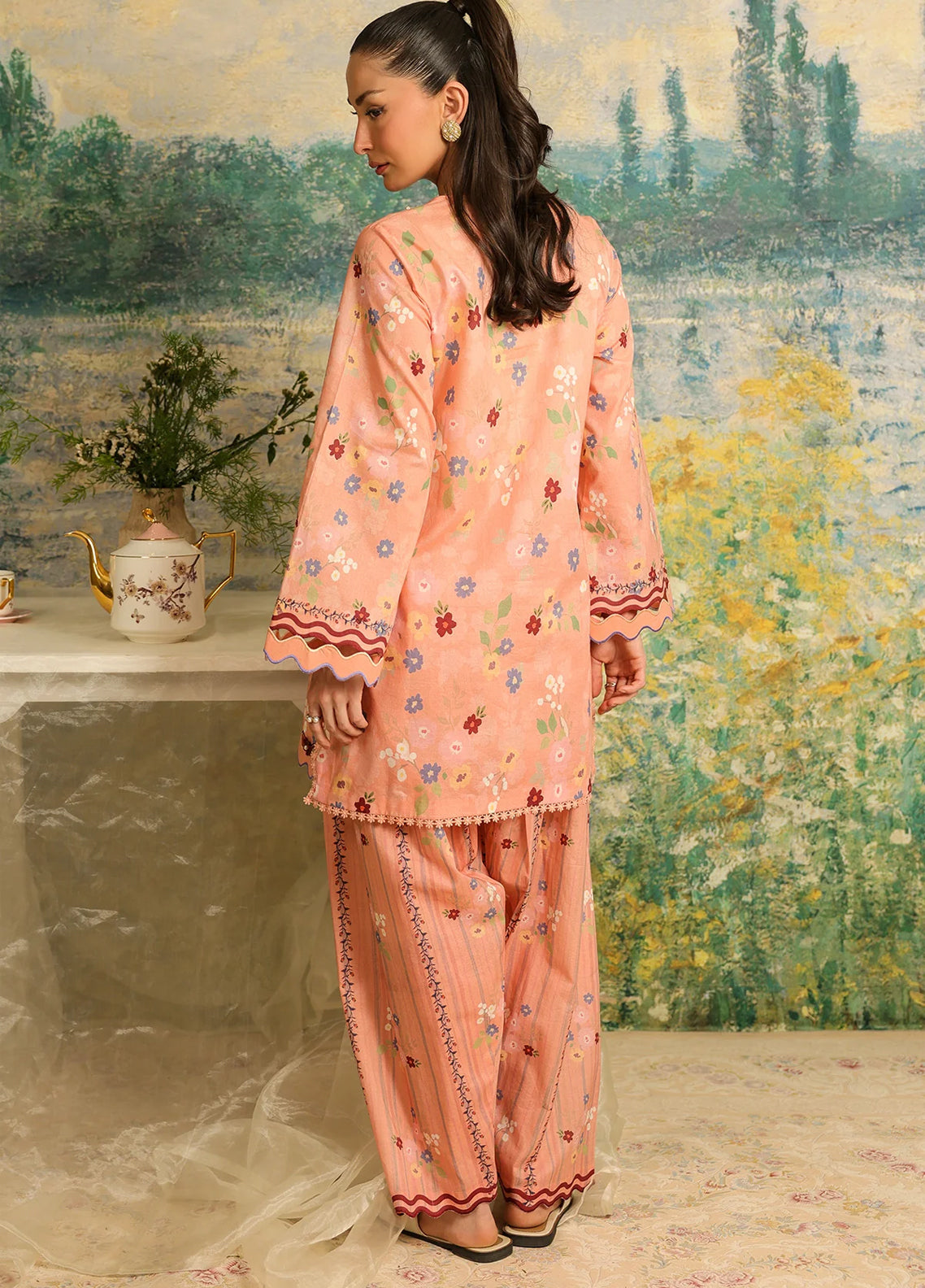 Rhea By Sahar Digital Printed Lawn 2 Piece Unstitched Shirt & Trouser S26RDPL D-24 PEACH MEADOW Rhea By Sahar Digital Printed Lawn 2 Piece Unstitched Shirt & Trouser S26RDPL D-24 PEACH MEADOW