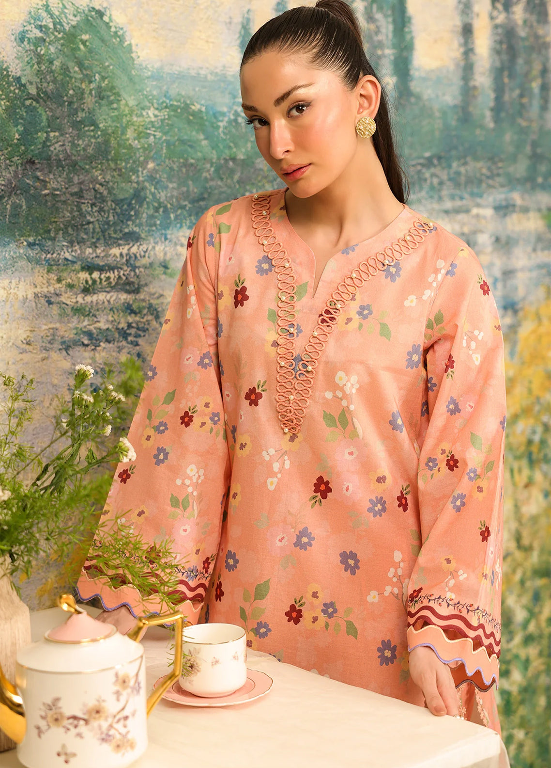 Rhea By Sahar Digital Printed Lawn 2 Piece Unstitched Shirt & Trouser S26RDPL D-24 PEACH MEADOW Rhea By Sahar Digital Printed Lawn 2 Piece Unstitched Shirt & Trouser S26RDPL D-24 PEACH MEADOW
