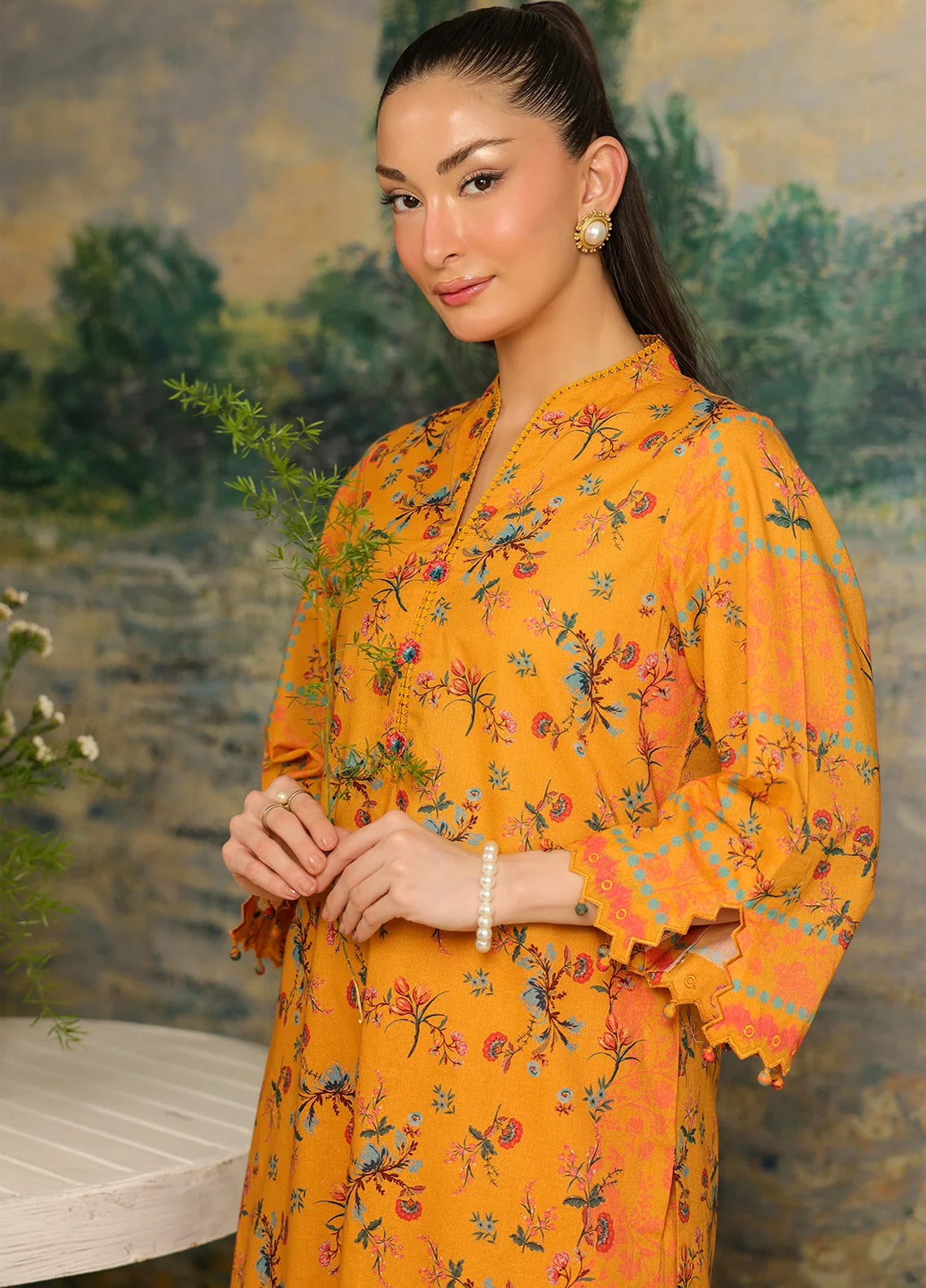 Rhea By Sahar Digital Printed Lawn 2 Piece Unstitched Shirt & Trouser S26RDPL D-26 SAFFRON BLOOM Rhea By Sahar Digital Printed Lawn 2 Piece Unstitched Shirt & Trouser S26RDPL D-26 SAFFRON BLOOM