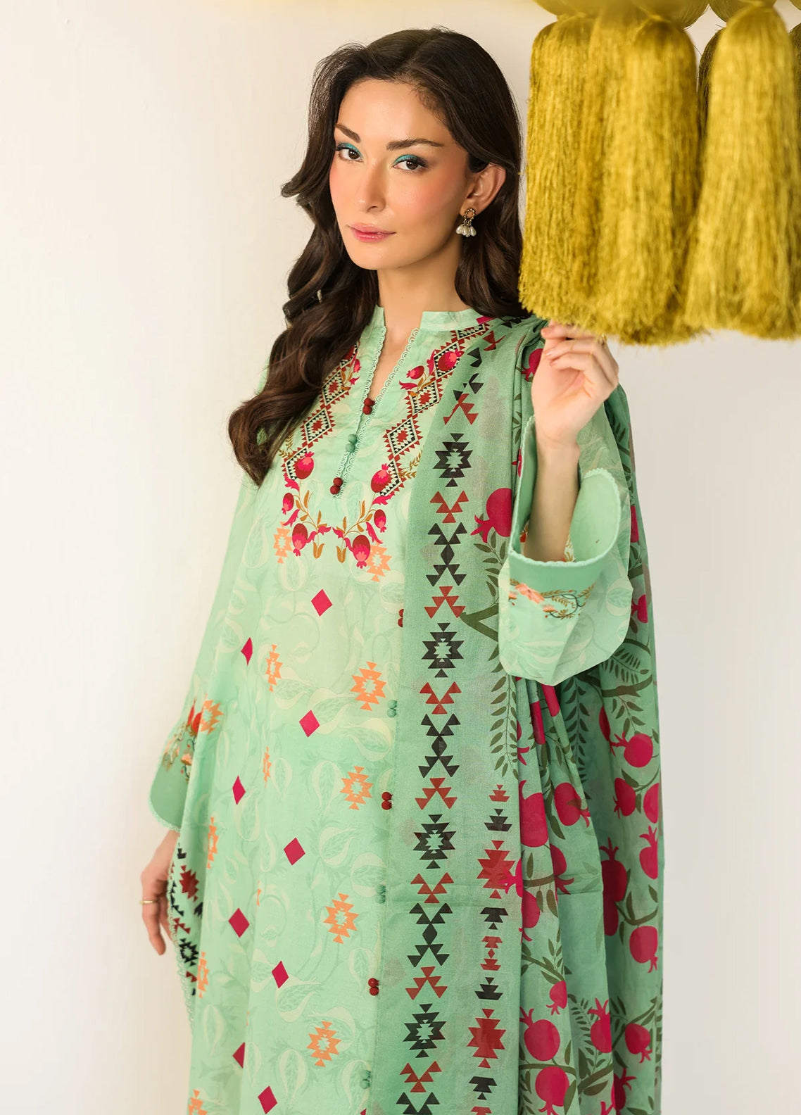 Rhea By Sahar Digital Printed Lawn 3 Piece Unstitched Suit S26RDPL D-10 MINT BLOSSOM REVERIE Rhea By Sahar Digital Printed Lawn 3 Piece Unstitched Suit S26RDPL D-10 MINT BLOSSOM REVERIE