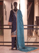 Rivaaj Embroidered Cotton 3 Piece Stitched Suit RJ26EC D-475 SAPPHIRE Blue