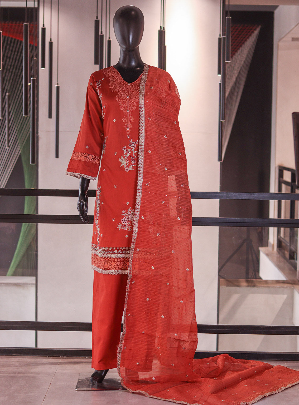 Rivaaj Embroidered Cotton 3 Piece Stitched Suit RJ26EC D-485 STAR BELLS Rust Rivaaj Embroidered Cotton 3 Piece Stitched Suit RJ26EC D-485 STAR BELLS Rust