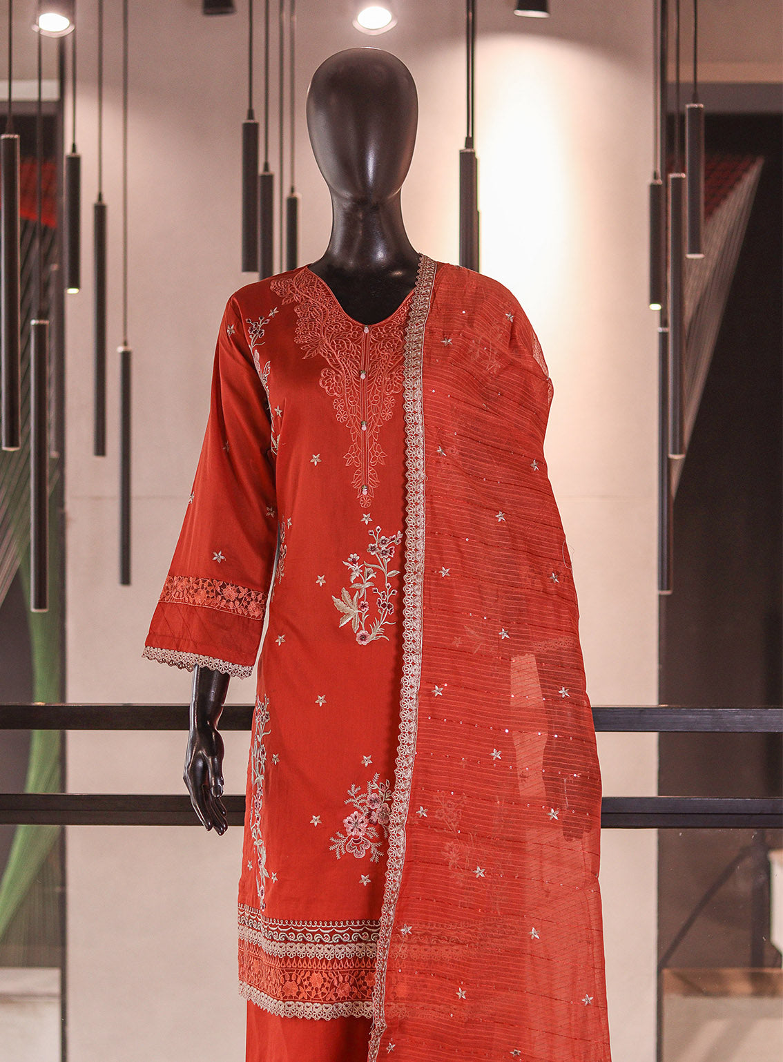 Rivaaj Embroidered Cotton 3 Piece Stitched Suit RJ26EC D-485 STAR BELLS Rust Rivaaj Embroidered Cotton 3 Piece Stitched Suit RJ26EC D-485 STAR BELLS Rust
