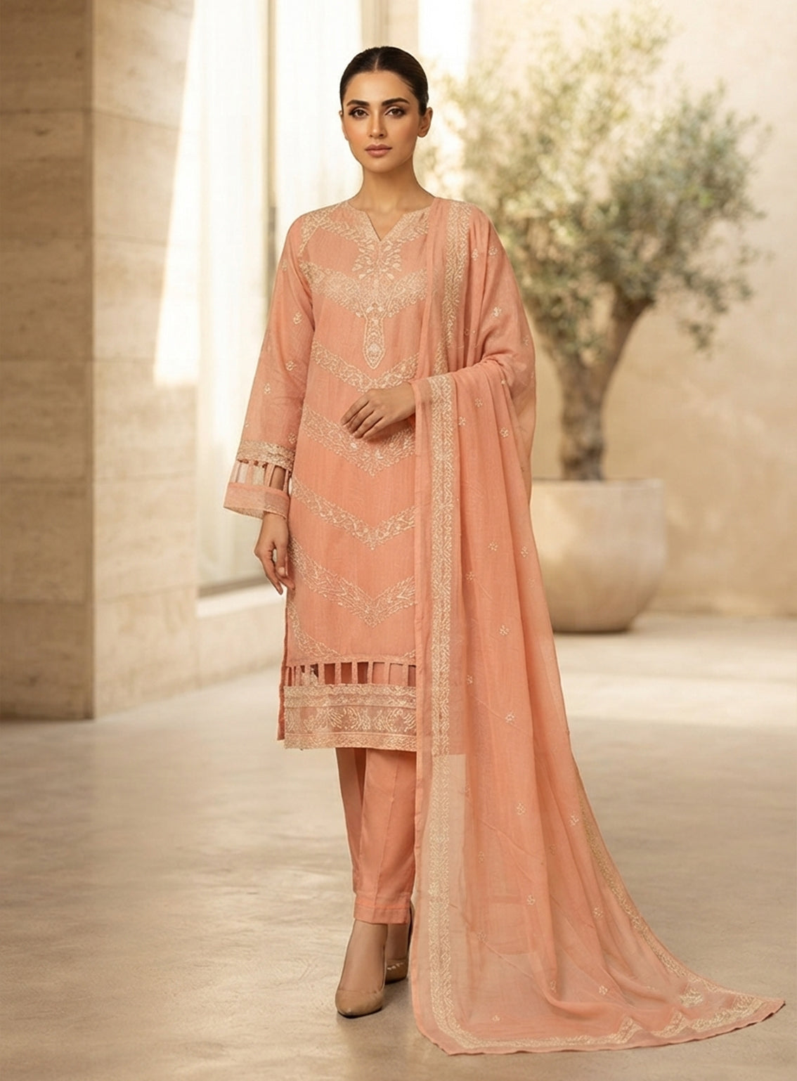 Rivaaj Embroidered Khadi Net 3 Piece Stitched Suit RJ26EP D-70A-PK Rivaaj Embroidered Khadi Net 3 Piece Stitched Suit RJ26EP D-70A-PK