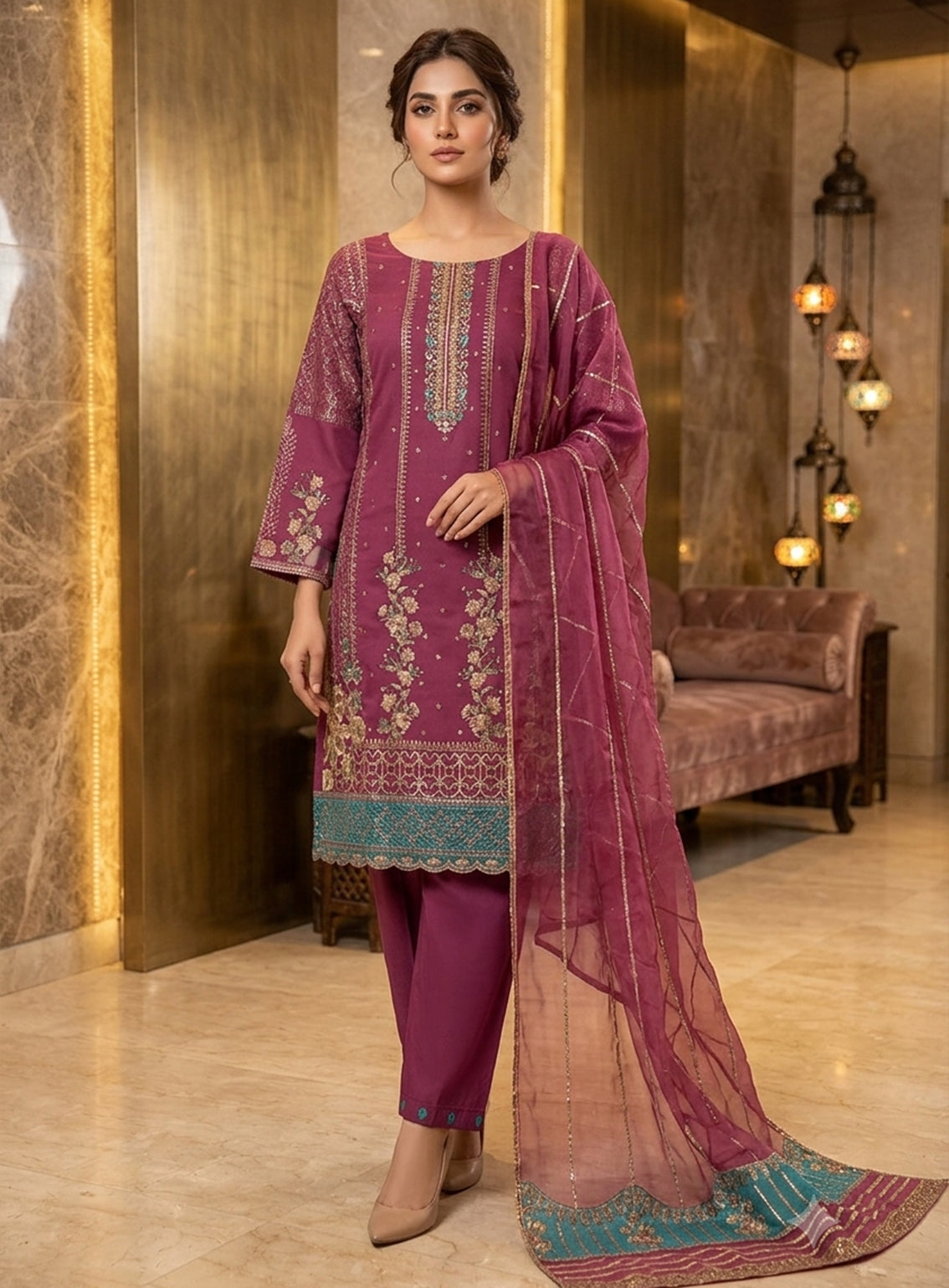 Rivaaj Embroidered Organza 3 Piece Stitched Suit RJ26EP D-51A-PP Rivaaj Embroidered Organza 3 Piece Stitched Suit RJ26EP D-51A-PP