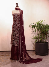 Royal Fashion Embroidered Chiffon Suits Unstitched 2 Piece - RF25EE 158 DARK PURPLE