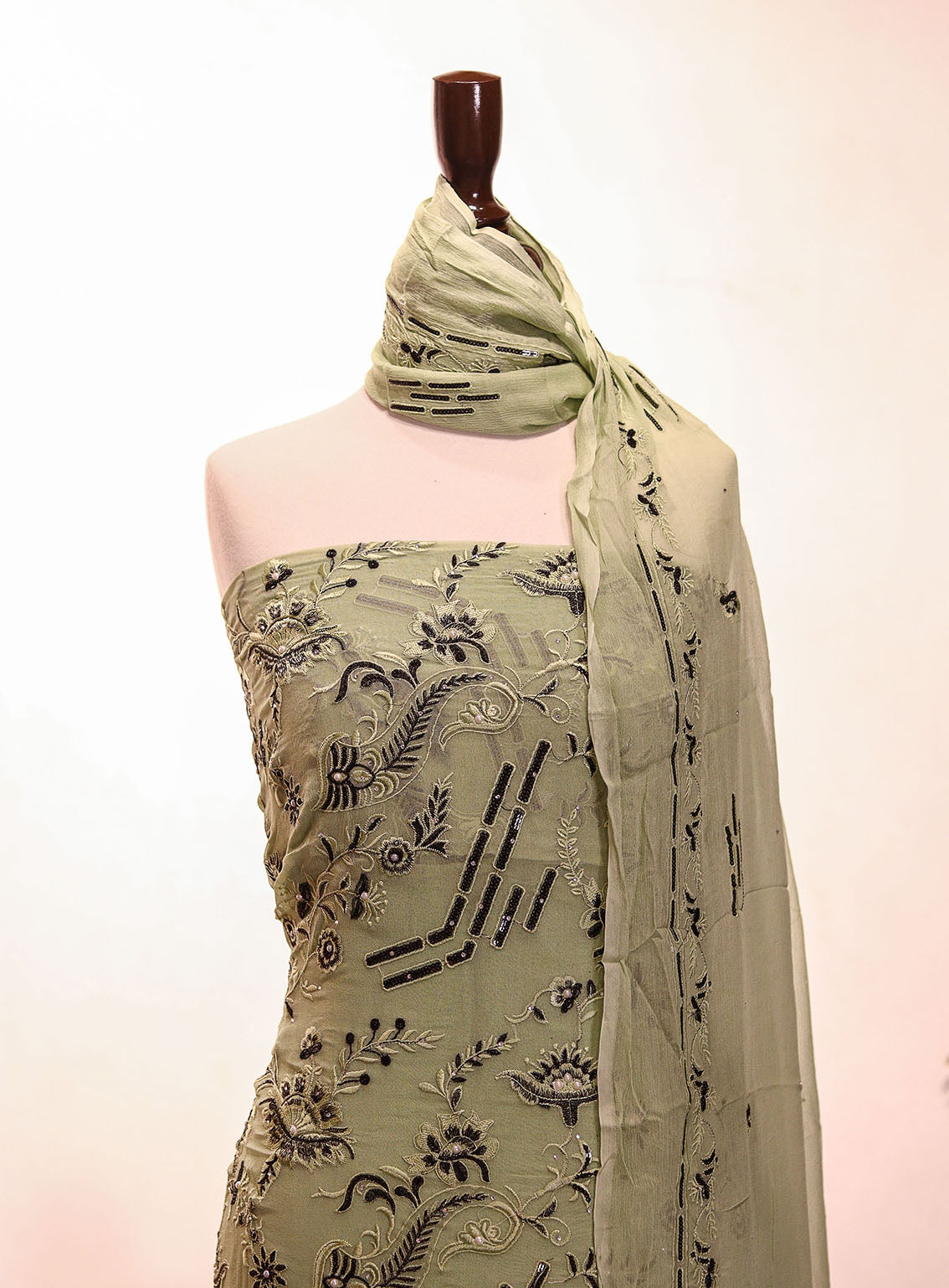 Royal Fashion Embroidered Chiffon Suits Unstitched 2 Piece - RF25EE 72 DARK PISTA Royal Fashion Embroidered Chiffon Suits Unstitched 2 Piece - RF25EE 72 DARK PISTA