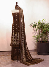 Royal Fashion Embroidered Chiffon Suits Unstitched 2 Piece - RF25EE 78 MEHINDI