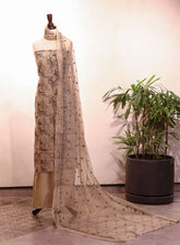 Royal Fashion Embroidered Missouri Net Suits Unstitched 2 Piece - RF25EE 141 FAWN