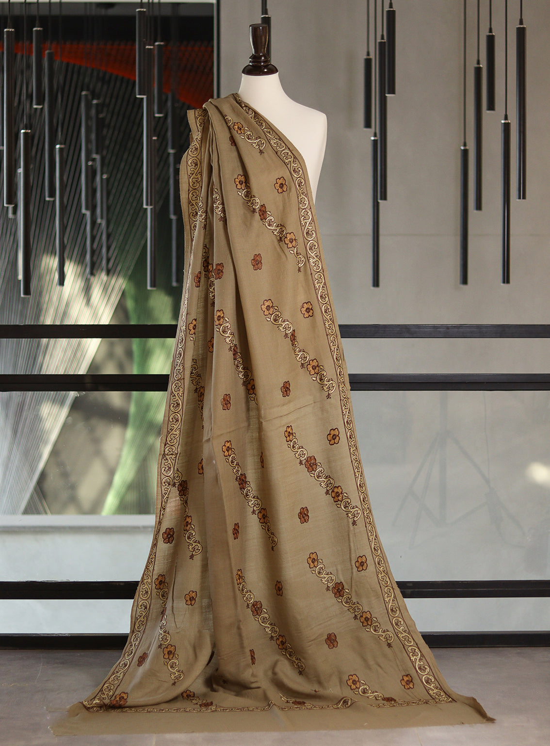 Royal Fashion Embroidered Woolen Shawls - RF24SH A6A22-B12 Cream & Brown Royal Fashion Embroidered Woolen Shawls - RF24SH A6A22-B12 Cream & Brown