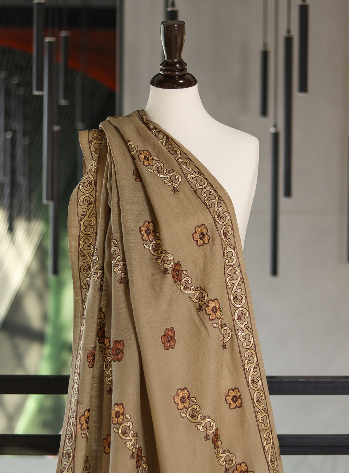 Royal Fashion Embroidered Woolen Shawls - RF24SH A6A22-B12 Cream & Brown Royal Fashion Embroidered Woolen Shawls - RF24SH A6A22-B12 Cream & Brown