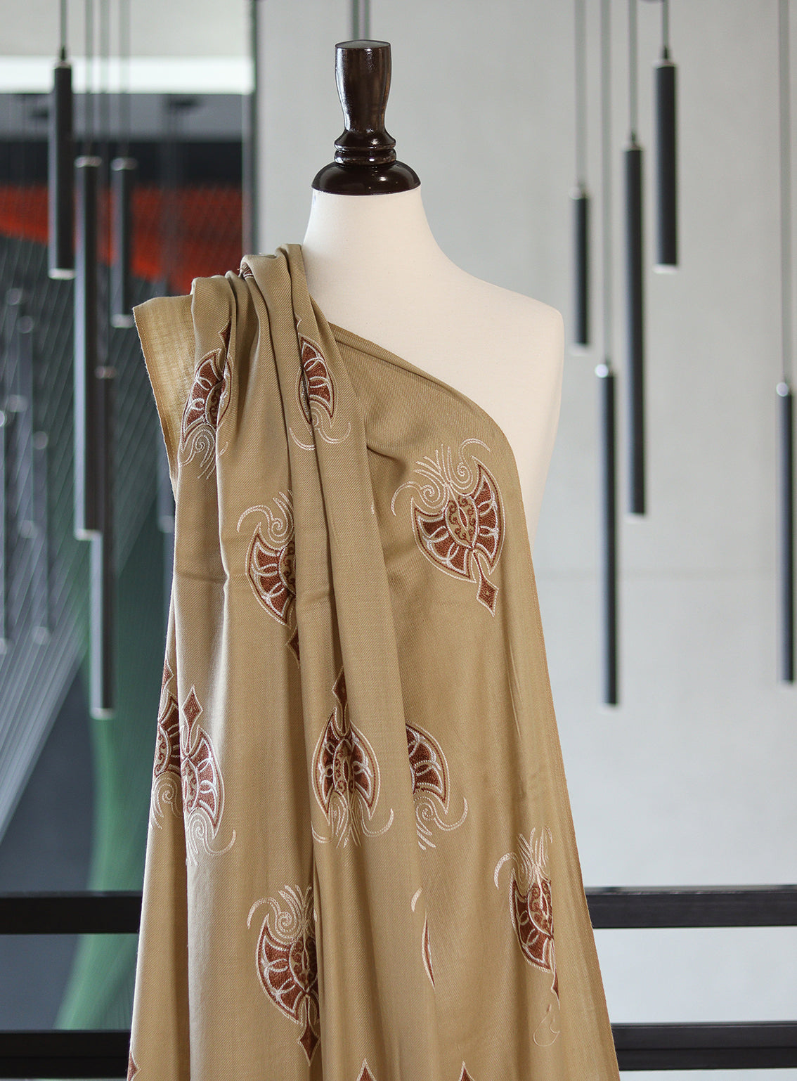 Royal Fashion Embroidered Woolen Shawls - RF24SH A6A22-B12 Dark Fawn & Brown Royal Fashion Embroidered Woolen Shawls - RF24SH A6A22-B12 Dark Fawn & Brown