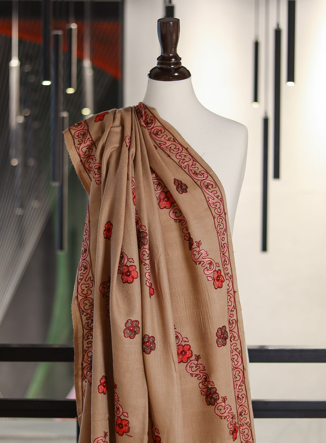 Royal Fashion Embroidered Woolen Shawls - RF24SH A6A22-B12 Dark Fawn & Maroon Royal Fashion Embroidered Woolen Shawls - RF24SH A6A22-B12 Dark Fawn & Maroon