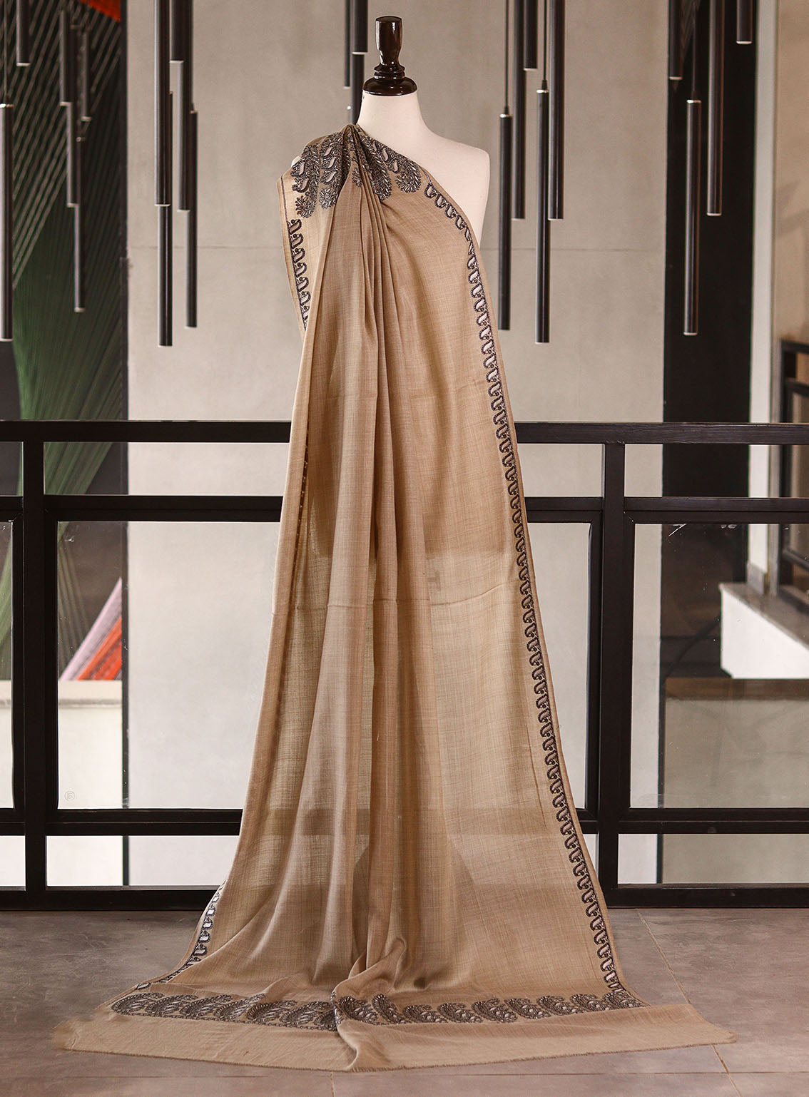 Royal Fashion Embroidered Woolen Shawls - RF25SH 0176A028 Beige Royal Fashion Embroidered Woolen Shawls - RF25SH 0176A028 Beige