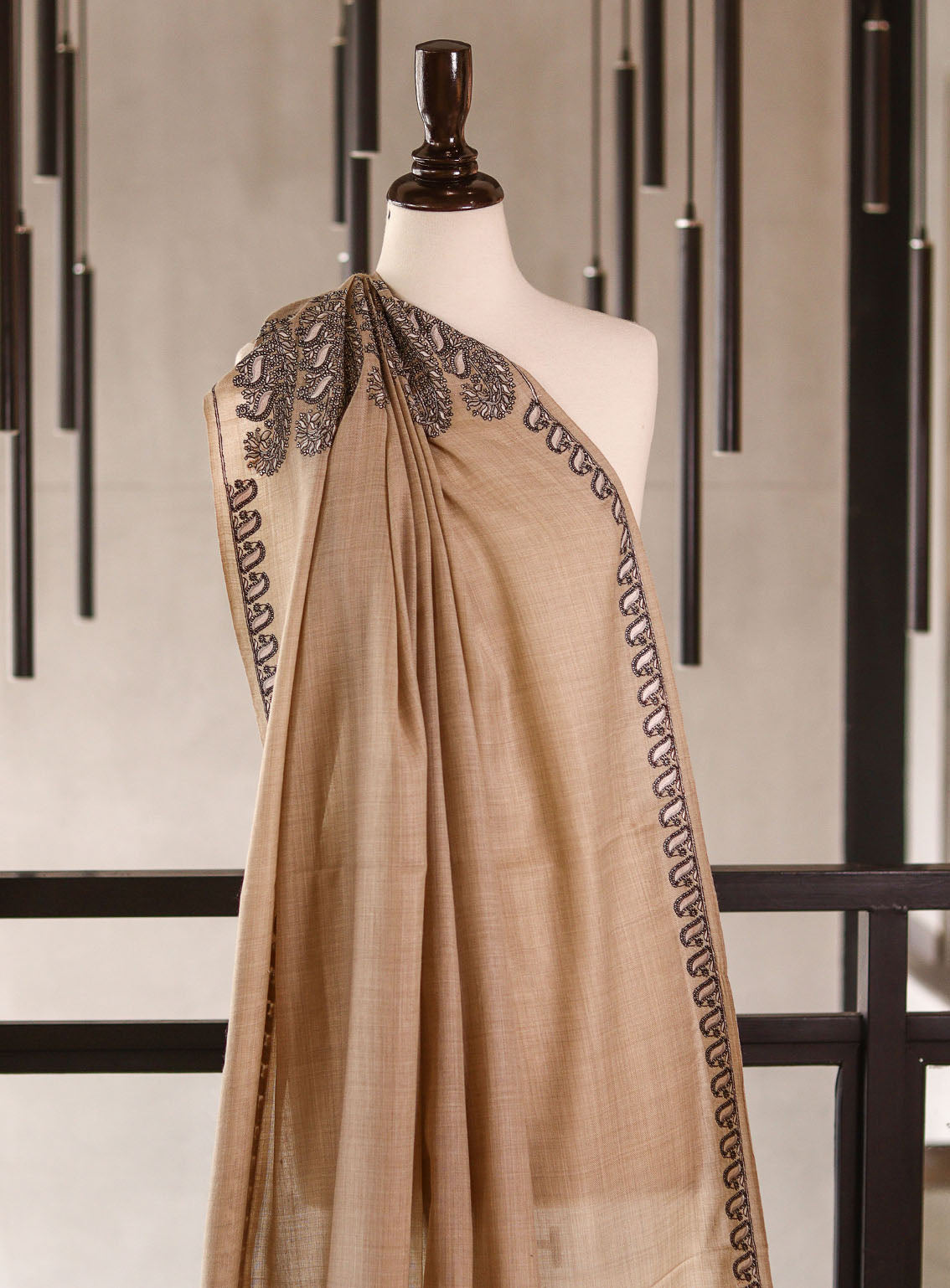 Royal Fashion Embroidered Woolen Shawls - RF25SH 0176A028 Beige Royal Fashion Embroidered Woolen Shawls - RF25SH 0176A028 Beige