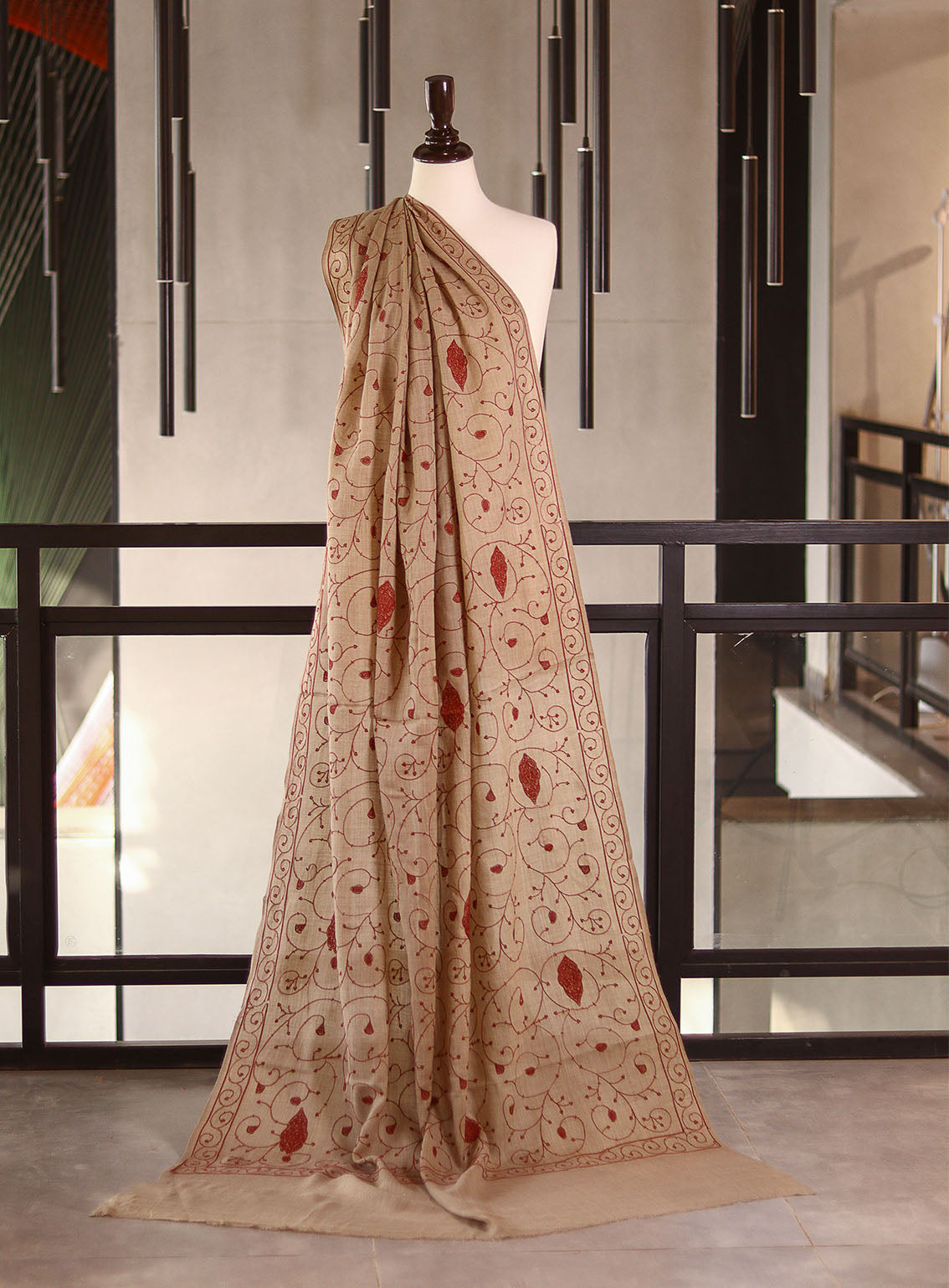 Royal Fashion Embroidered Woolen Shawls - RF25SH I623-J11 Beige Royal Fashion Embroidered Woolen Shawls - RF25SH I623-J11 Beige