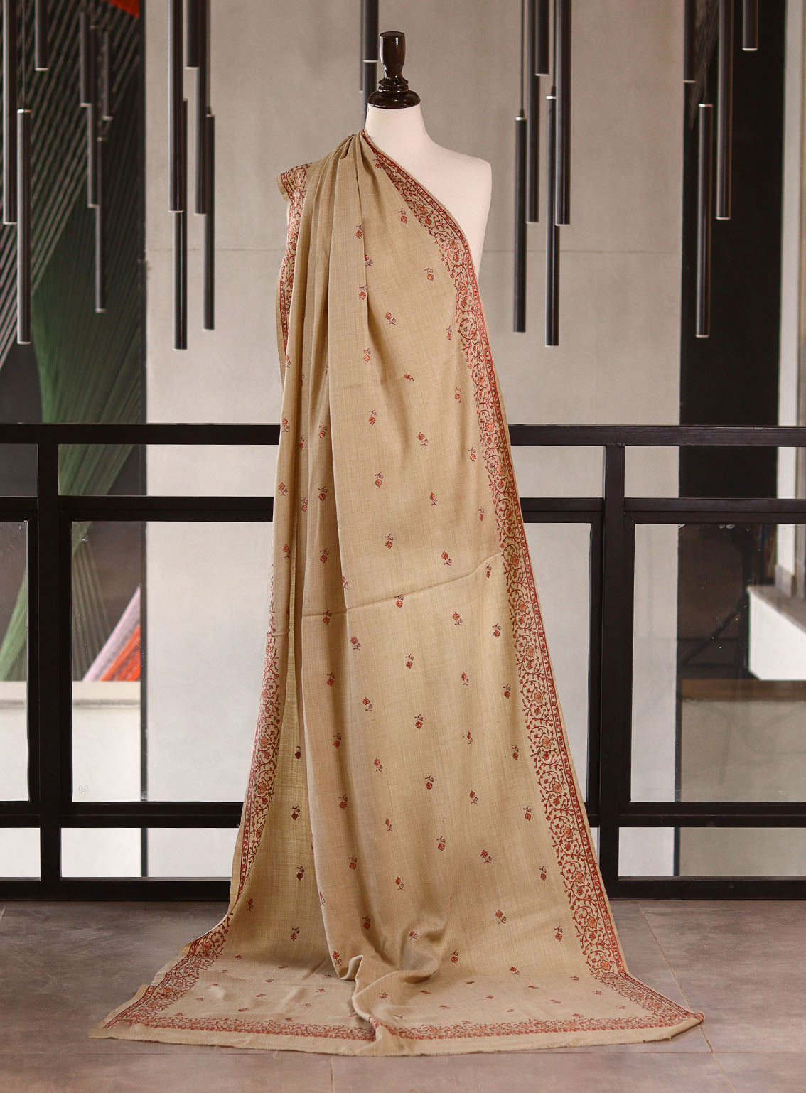 Royal Fashion Embroidered Woolen Shawls - RF25SH I624-4B01 Light Beige Royal Fashion Embroidered Woolen Shawls - RF25SH I624-4B01 Light Beige