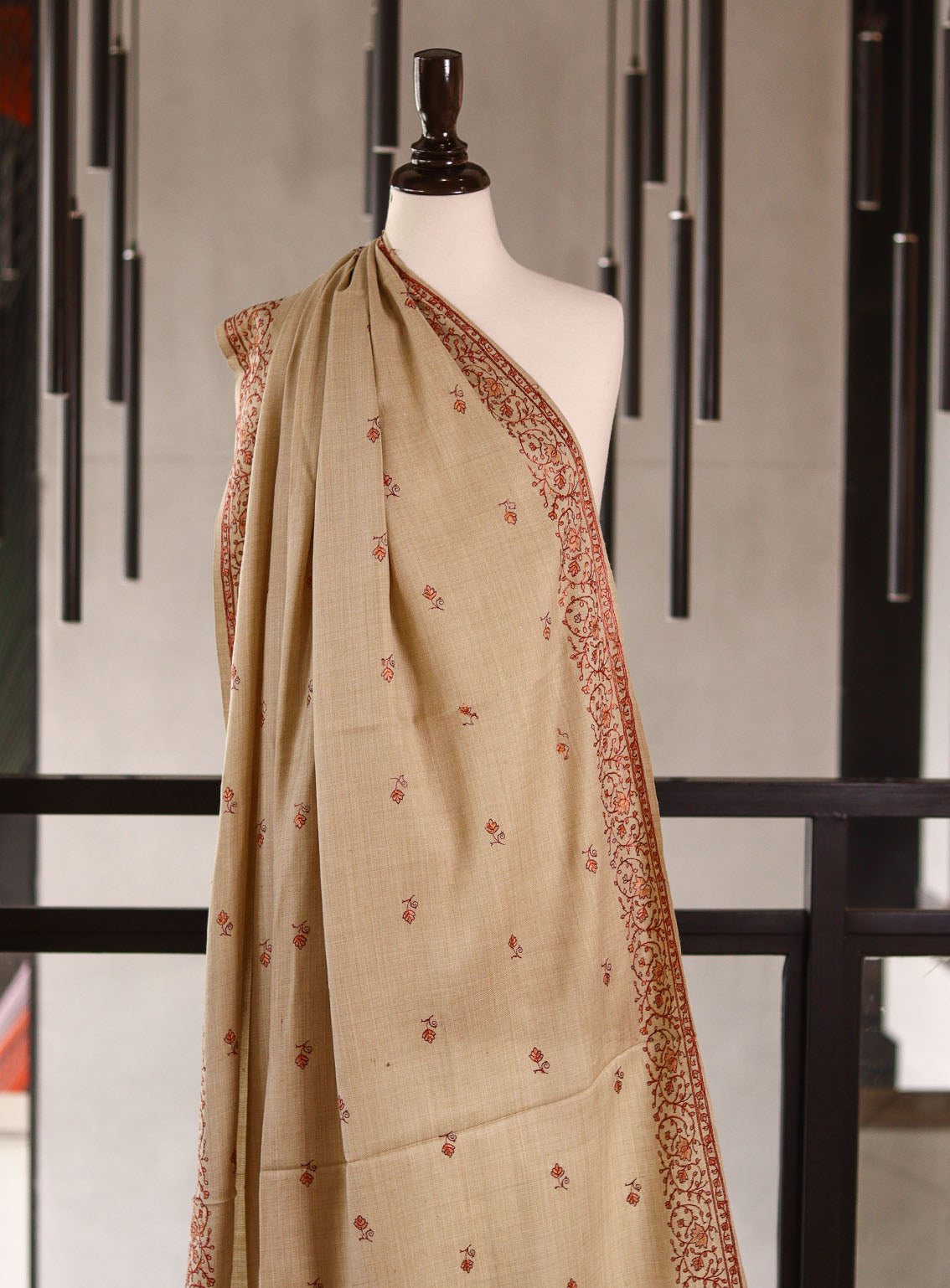 Royal Fashion Embroidered Woolen Shawls - RF25SH I624-4B01 Light Beige Royal Fashion Embroidered Woolen Shawls - RF25SH I624-4B01 Light Beige