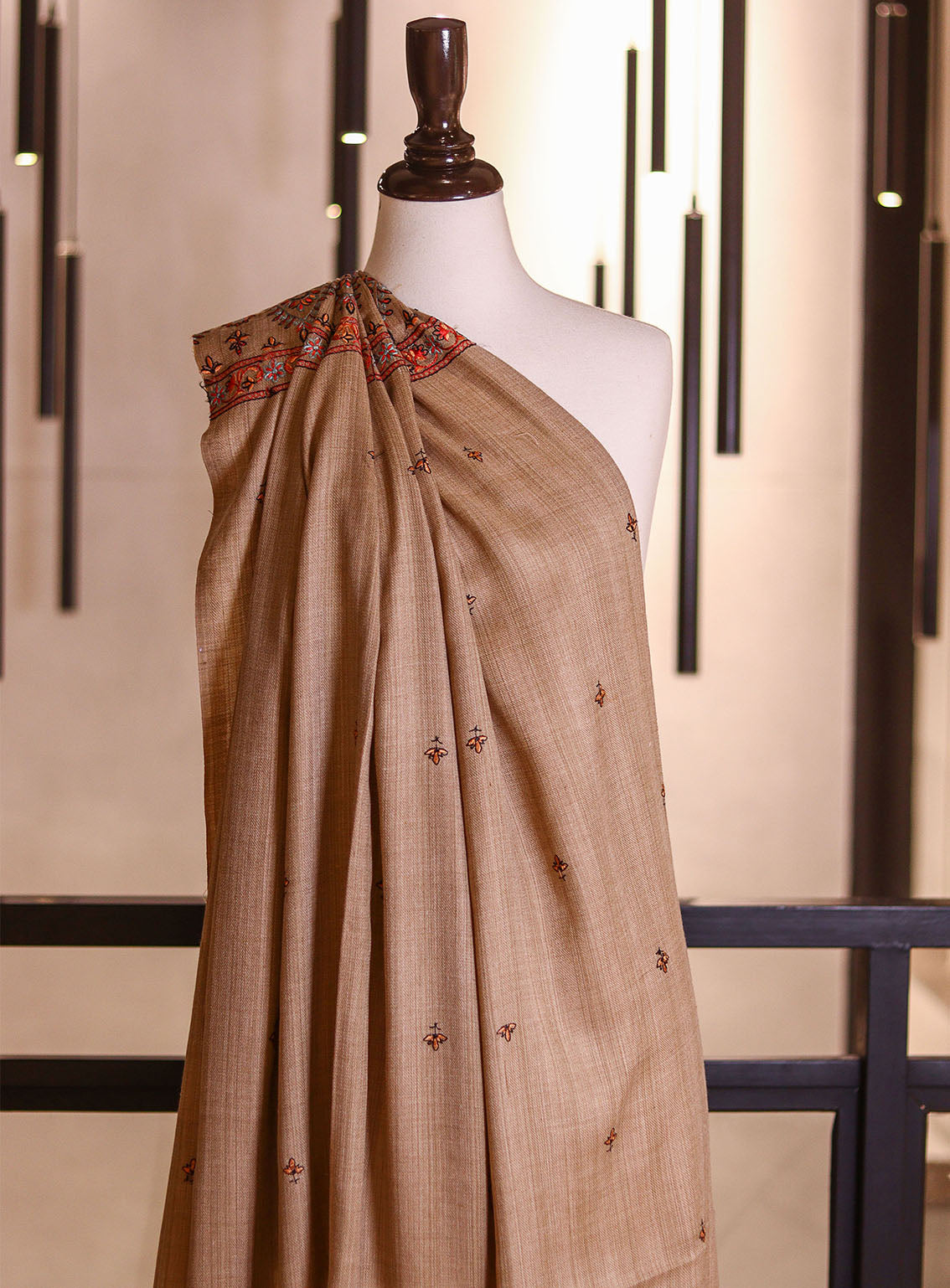 Royal Fashion Embroidered Woolen Shawls - RF25SH I624-P06 Light Brown Royal Fashion Embroidered Woolen Shawls - RF25SH I624-P06 Light Brown