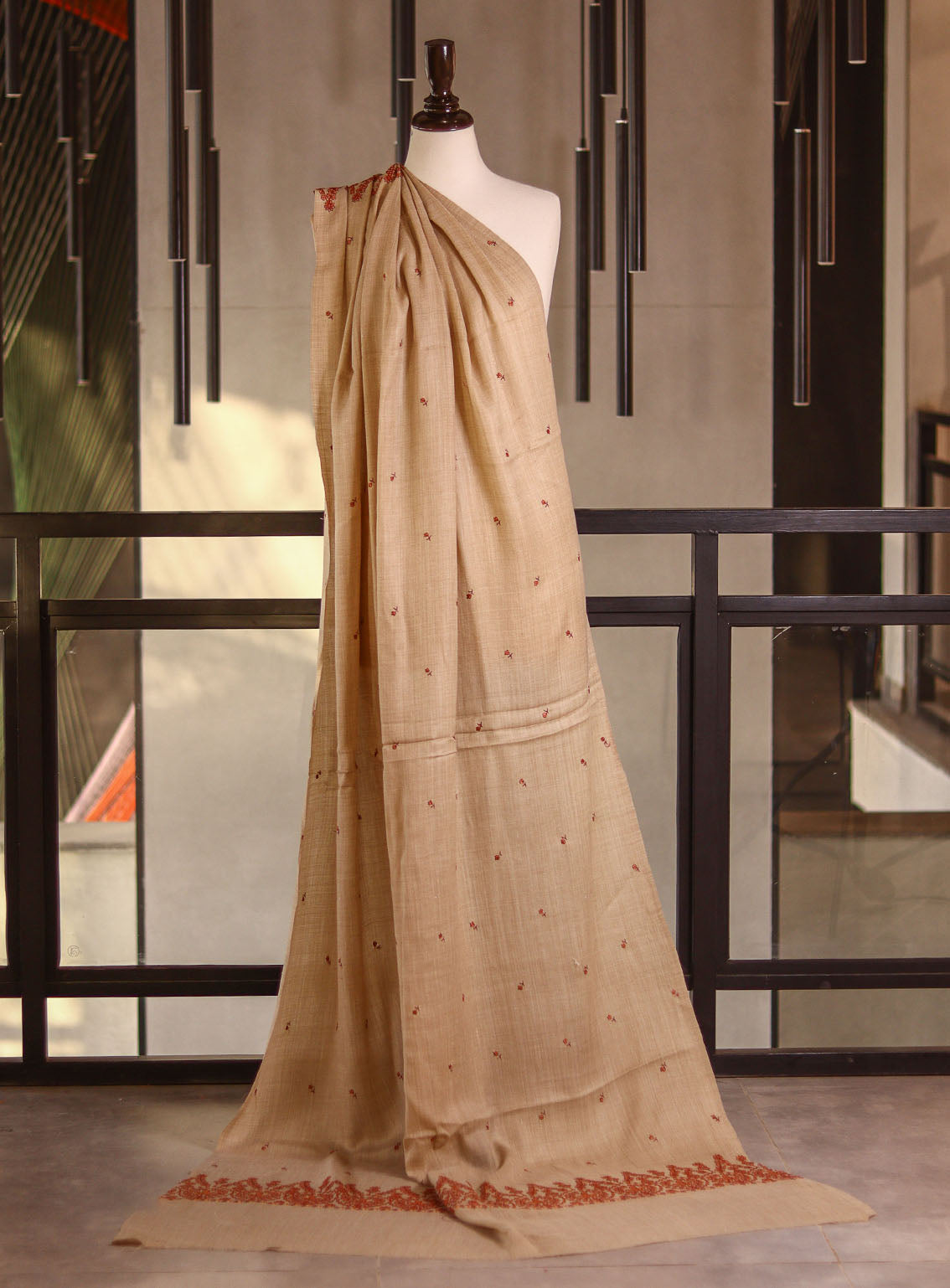 Royal Fashion Embroidered Woolen Shawls - RF25SH I624-XP04 Light Fawn Royal Fashion Embroidered Woolen Shawls - RF25SH I624-XP04 Light Fawn