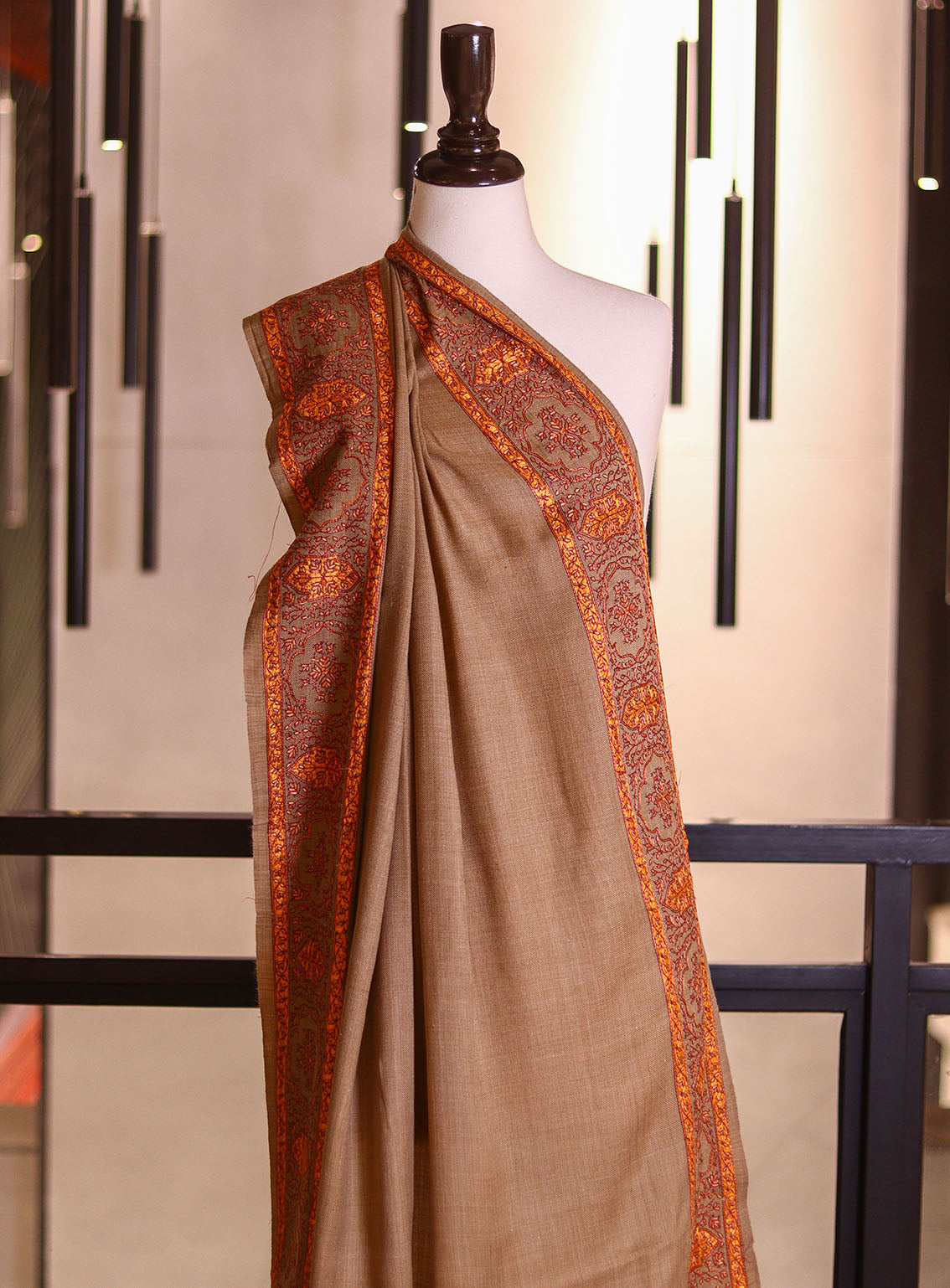 Royal Fashion Embroidered Woolen Shawls - RF25SH I625-4XB01 Light Brown Royal Fashion Embroidered Woolen Shawls - RF25SH I625-4XB01 Light Brown
