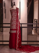 Royal Fashion Exclusive Embroidered Satin Silk Suits Unstitched 3 Piece - RF26EE ET3212 RED